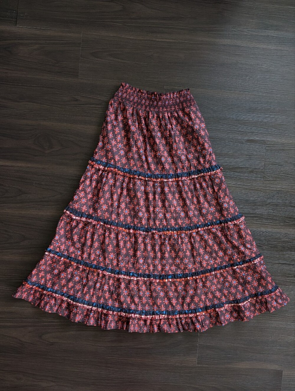 NWT Anthropologie Genevieve Cotton Patterned Tiered Maxi Skirt Small Boho Fall - Picture 6 of 6
